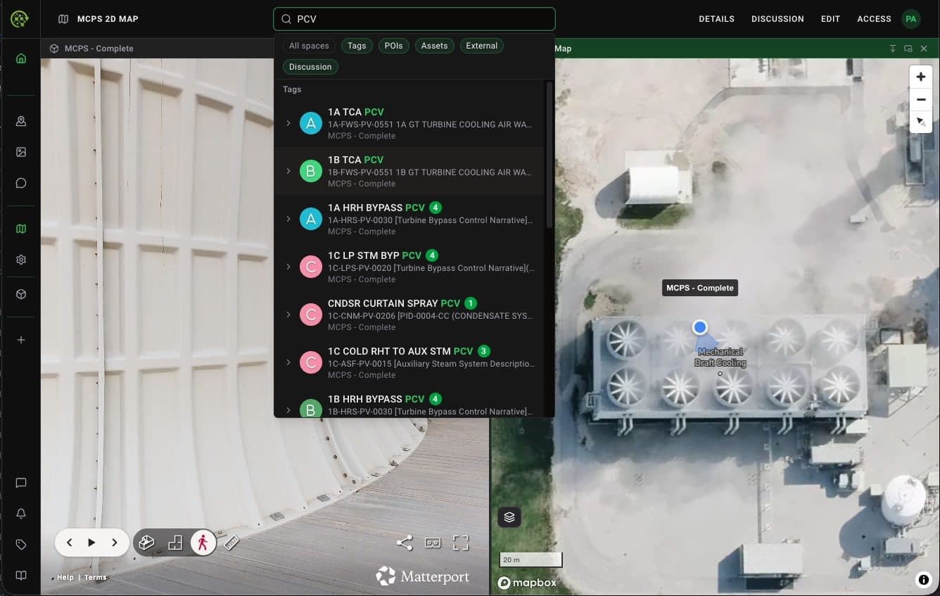 One search across tags, points of interest, assets, and documents — filtered and found in seconds.